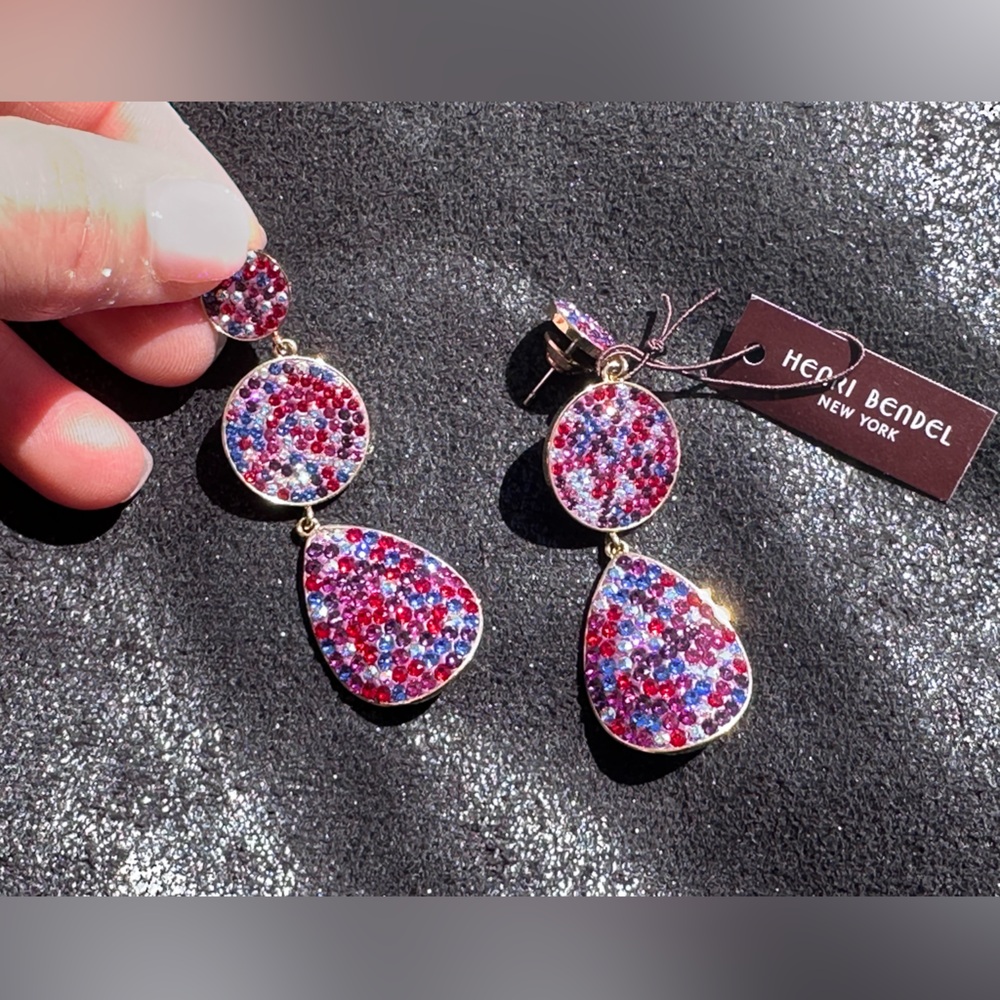 henri bendel Pink Blue Red Crystal Drop Earrings